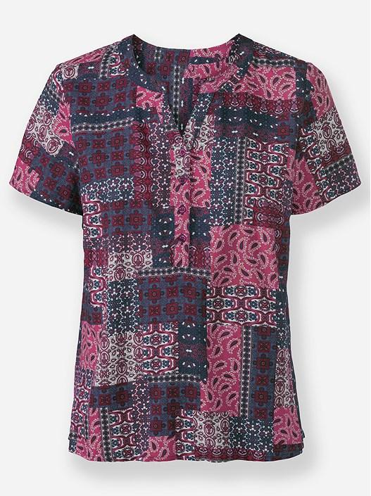 Creation L Heather-Denim Blue-Printed Boho Print Blouse