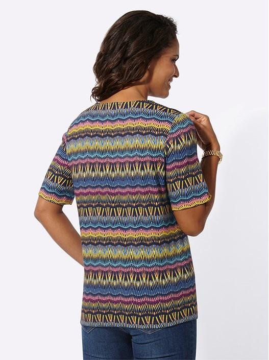 Creation L Heather-Navy Blue-Printed Printed Round Neck Shirt