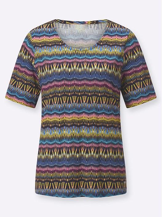 Creation L Heather-Navy Blue-Printed Printed Round Neck Shirt