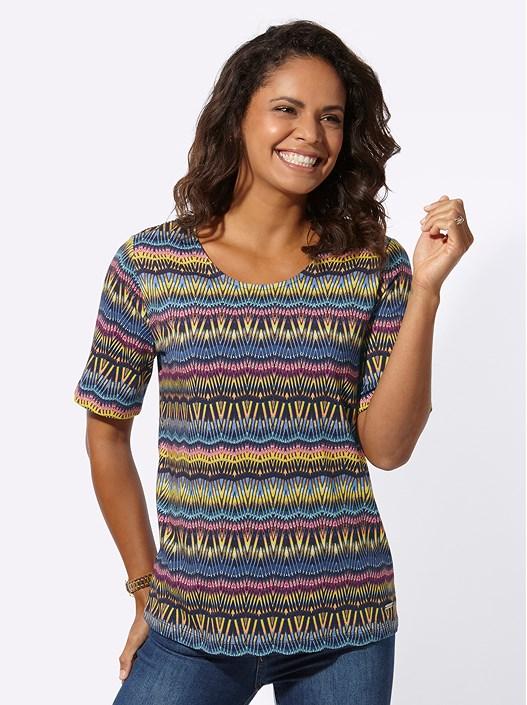 Creation L Heather-Navy Blue-Printed Printed Round Neck Shirt