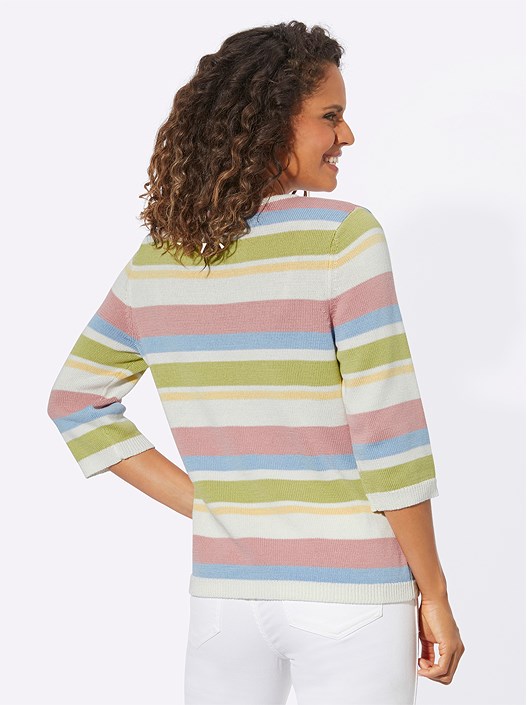 Creation L Hortensia-Ecru-Striped Striped 3/4 Sleeve Sweater From Creation L