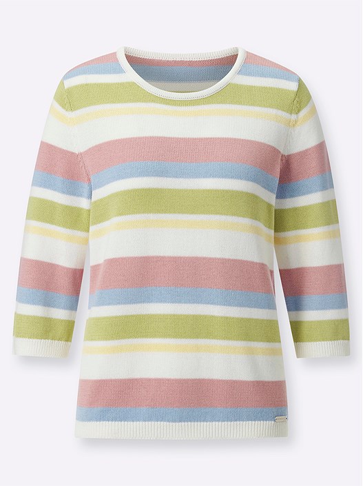 Creation L Hortensia-Ecru-Striped Striped 3/4 Sleeve Sweater From Creation L