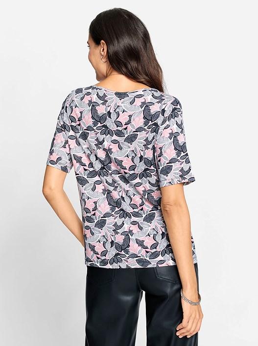 Creation L Hortensia-Light Pink-Printed Floral Boat Neck Shirt