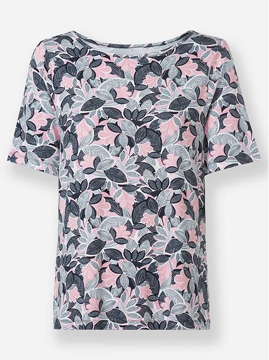 Creation L Hortensia-Light Pink-Printed Floral Boat Neck Shirt