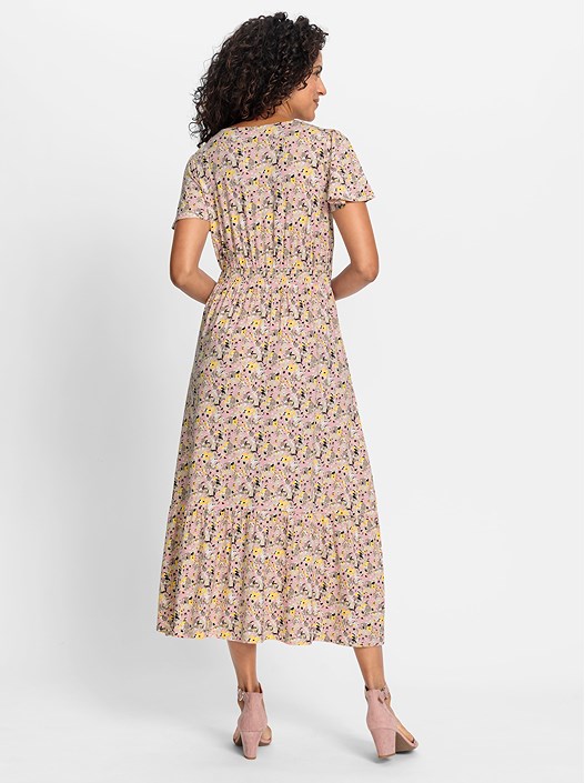 Creation L Hortensia-Yellow-Printed Floral V-Neck Midi Dress From Creation L