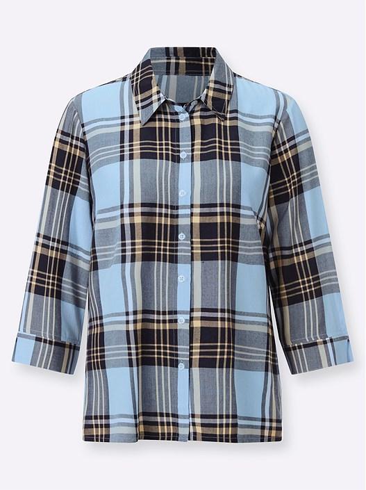 Creation L Ice Blue-Apricot-Checked Checkered Button Up Blouse