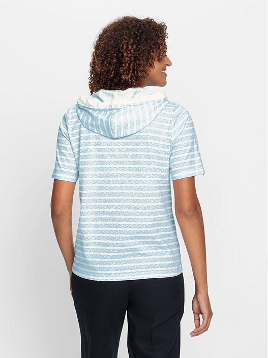 Creation L Ice Blue-Ecru-Striped Striped Hooded Shirt