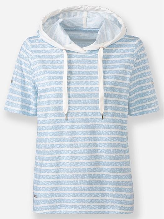Creation L Ice Blue-Ecru-Striped Striped Hooded Shirt