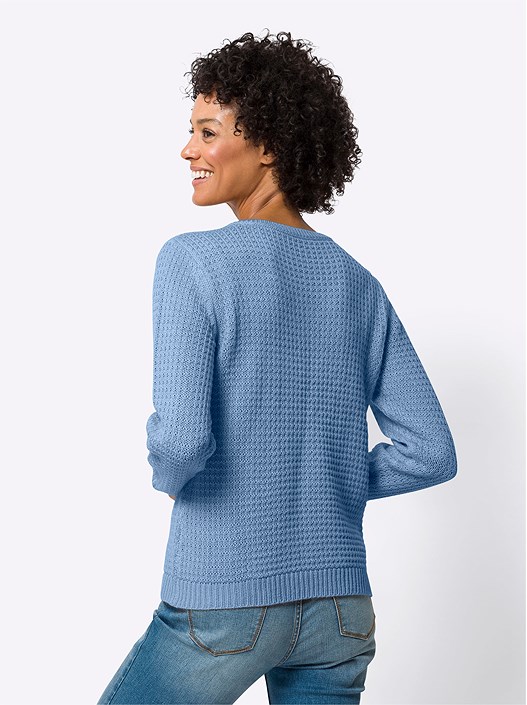 Creation L Ice Blue Textured V-Neck Sweater From Creation L