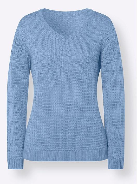 Creation L Ice Blue Textured V-Neck Sweater From Creation L