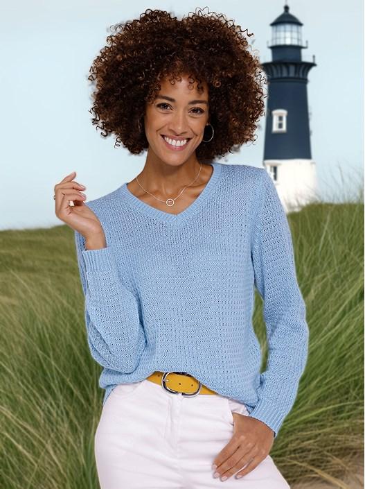 creation l Ice Blue Textured V-Neck Sweater from creation L