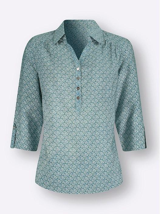 Creation L Jade-Sand-Printed Button Panel Print Blouse