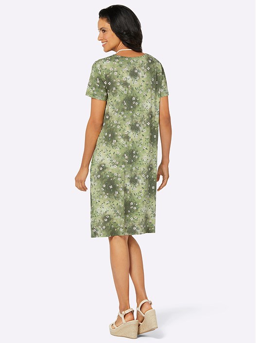 Creation L Khaki-Printed Pleated Floral Dress From Creation L