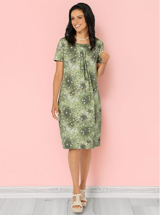creation l Khaki-Printed Pleated Floral Dress from creation L