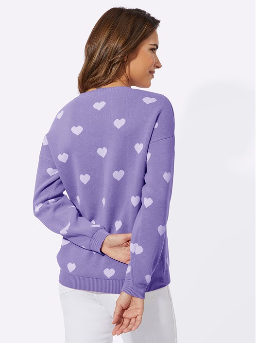 Creation L Lavender-White-Patterned Heart Print Sweater From Creation L