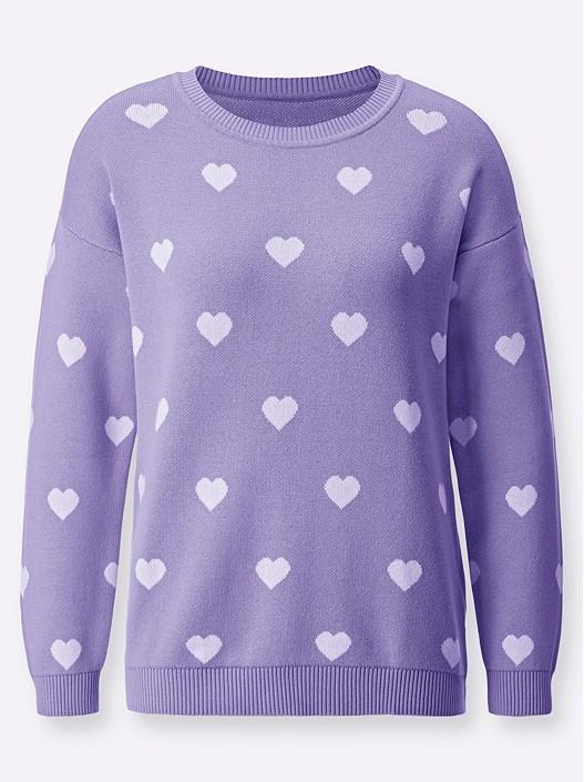 Creation L Lavender-White-Patterned Heart Print Sweater From Creation L