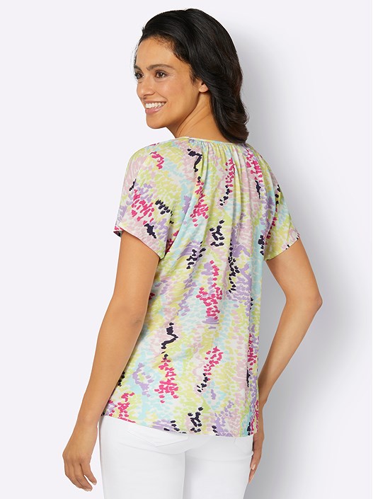 Creation L Lemon-Lavender-Printed Printed Tie Neck Blouse