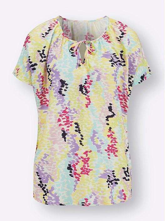 Creation L Lemon-Lavender-Printed Printed Tie Neck Blouse