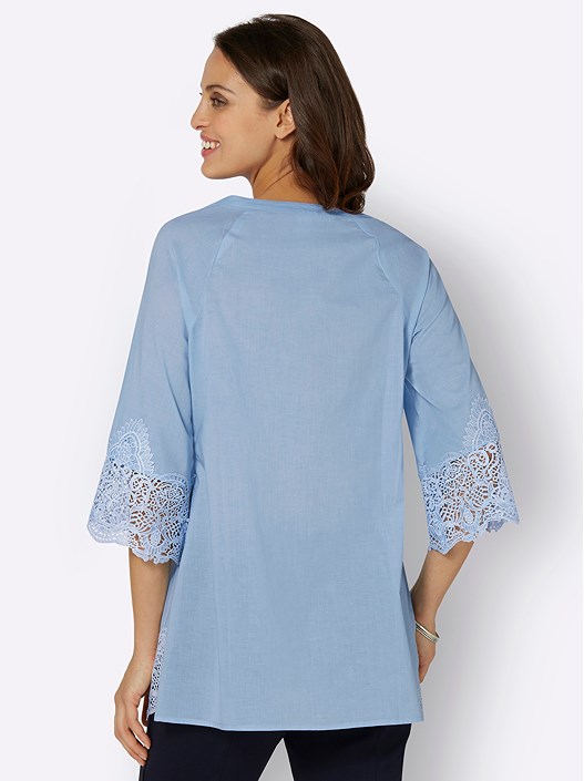 Creation L Light Blue Lace Trim Flare Sleeve Blouse