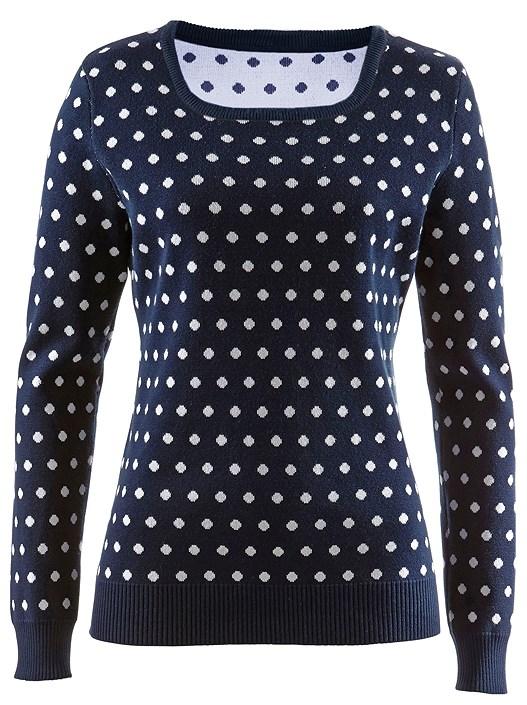Creation L Light Blue-White-Dots Polka Dot Jacquard Knit Sweater From Creation L