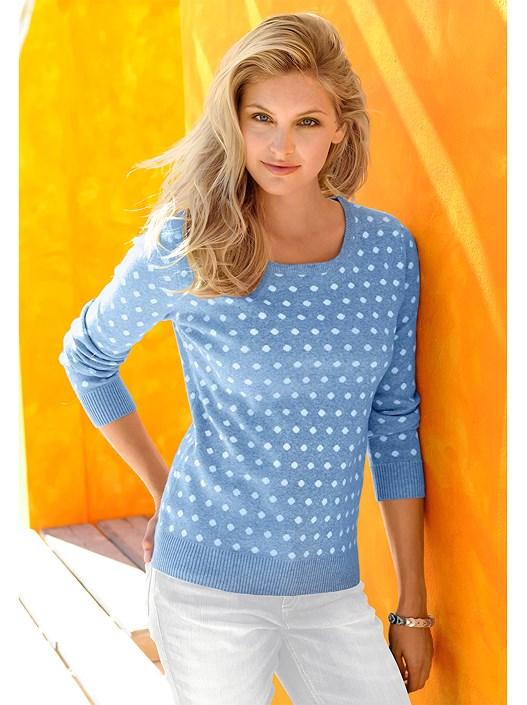 creation l Light Blue-White-Dots Polka Dot Jacquard Knit Sweater from creation L