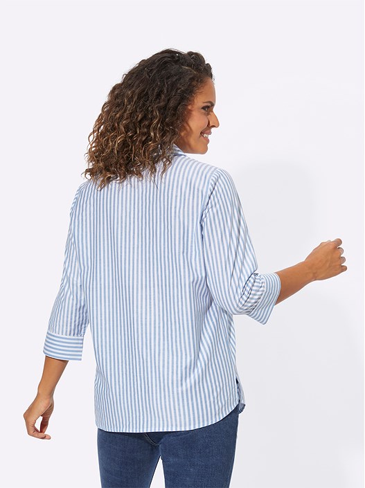 Creation L Light Blue-White-Striped Pleated Stripe Blouse