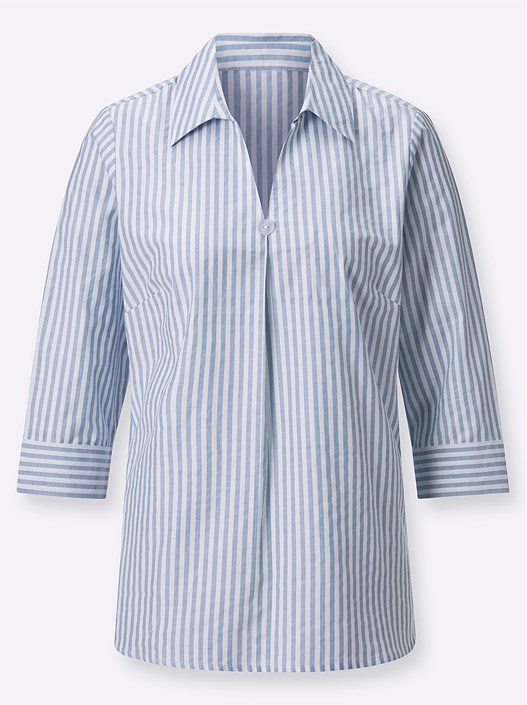 Creation L Light Blue-White-Striped Pleated Stripe Blouse