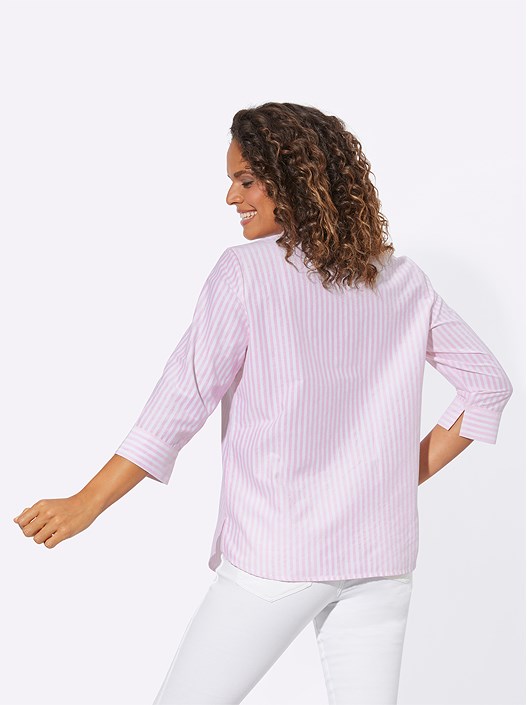 Creation L Light Rose-White-Striped Pleated Stripe Blouse