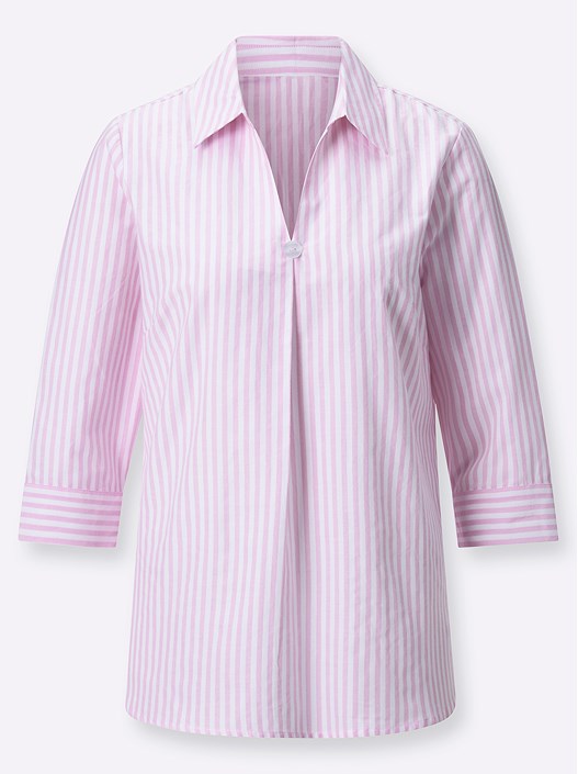 Creation L Light Rose-White-Striped Pleated Stripe Blouse