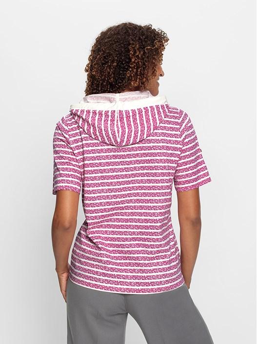 Creation L Magenta-Ecru-Striped Striped Hooded Shirt