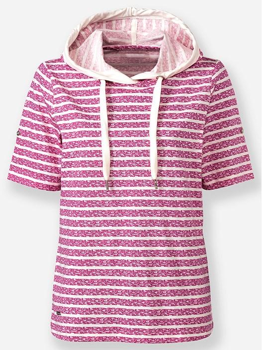 Creation L Magenta-Ecru-Striped Striped Hooded Shirt