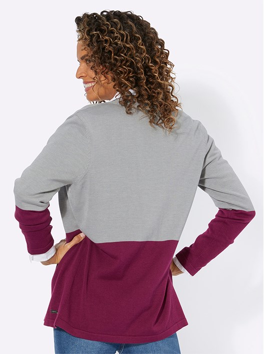 Creation L Mallow-Stone Grey-Patterned Split Color Cardigan From Creation L