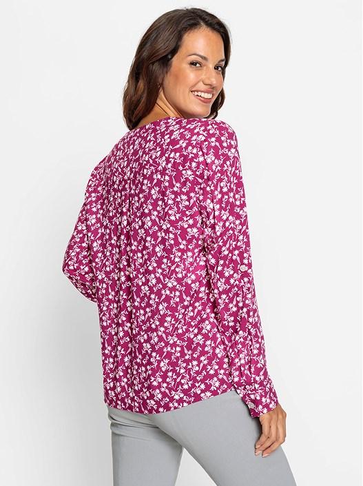 Creation L Mauve-White-Printed Floral Button Panel Blouse