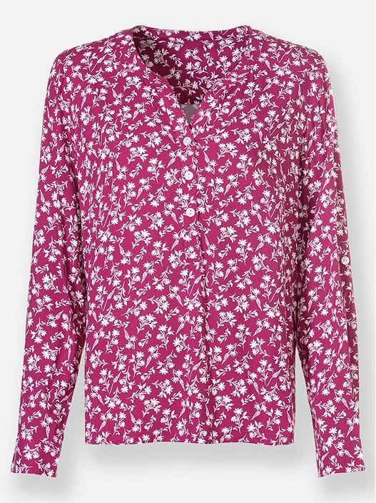 Creation L Mauve-White-Printed Floral Button Panel Blouse