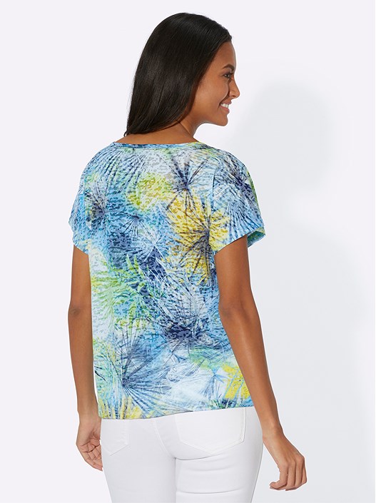 Creation L Medium Blue-Lime-Printed Tropical Print Shirt