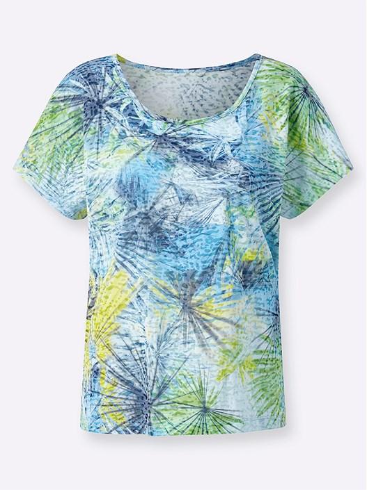 Creation L Medium Blue-Lime-Printed Tropical Print Shirt
