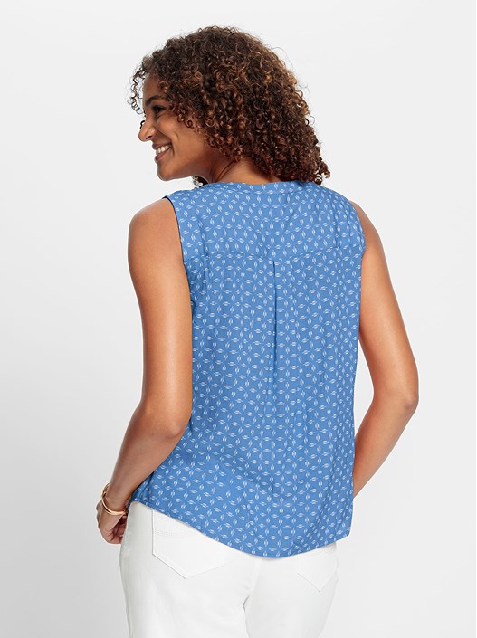Creation L Medium-Blue-White-Printed Printed Sleeveless Blouse