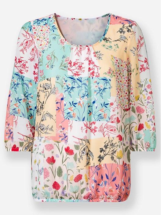 Creation L Mint/Rose Print Pleated Boho Print Blouse