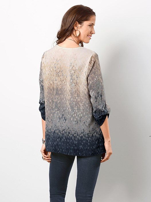 Creation L Navy-Beige-Printed Ombre Effect Patterned Blouse
