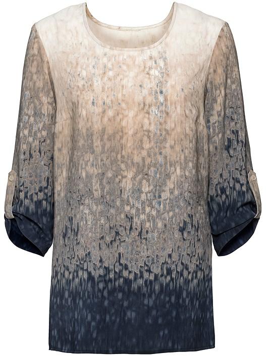 Creation L Navy-Beige-Printed Ombre Effect Patterned Blouse