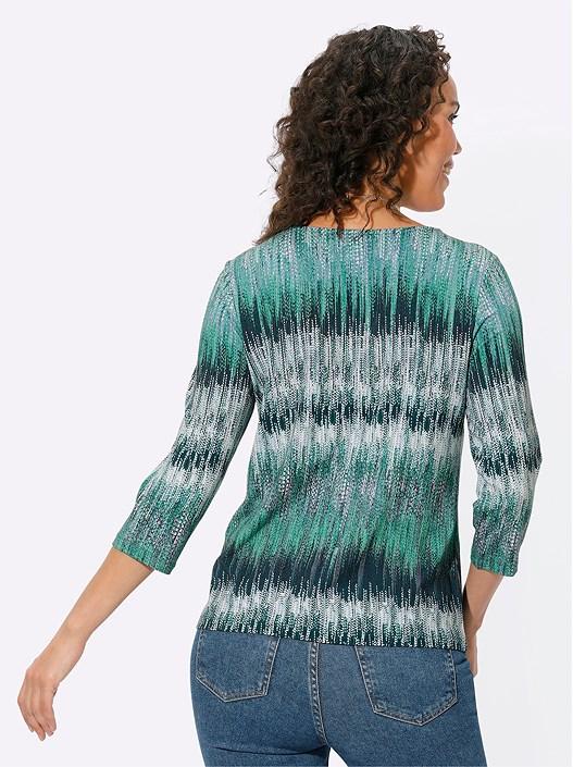 Creation L Navy Blue-Apple Green-Printed Printed 3/4 Sleeve Shirt