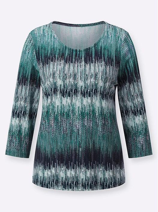 Creation L Navy Blue-Apple Green-Printed Printed 3/4 Sleeve Shirt