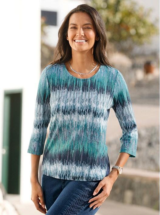 creation l Navy Blue-Apple Green-Printed Printed 3/4 Sleeve Shirt