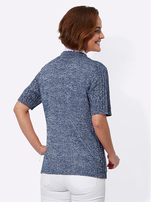 Creation L Navy Blue-Light Blue-Mottled Button Up Short Sleeve Cardigan From Creation L