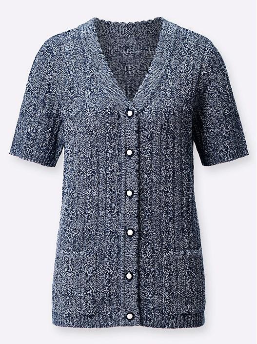 Creation L Navy Blue-Light Blue-Mottled Button Up Short Sleeve Cardigan From Creation L