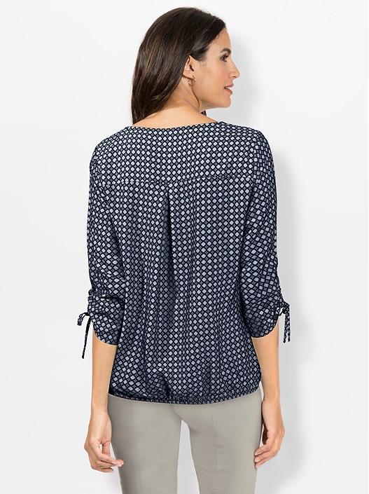 Creation L Navy-Blue-Printed Gathered Sleeve Blouse