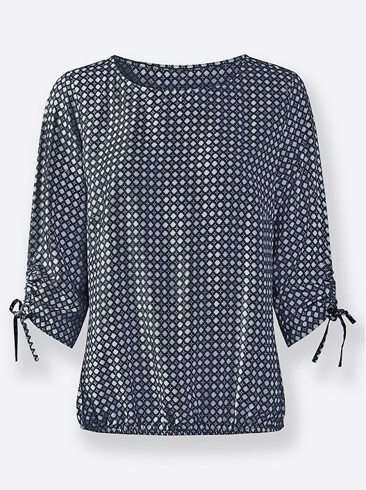 Creation L Navy-Blue-Printed Gathered Sleeve Blouse