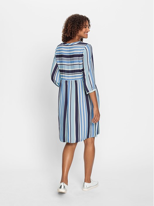 Creation L Navy Blue-Sky Blue-Striped Striped Button Panel Dress From Creation L