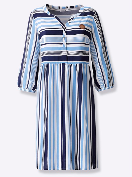 Creation L Navy Blue-Sky Blue-Striped Striped Button Panel Dress From Creation L