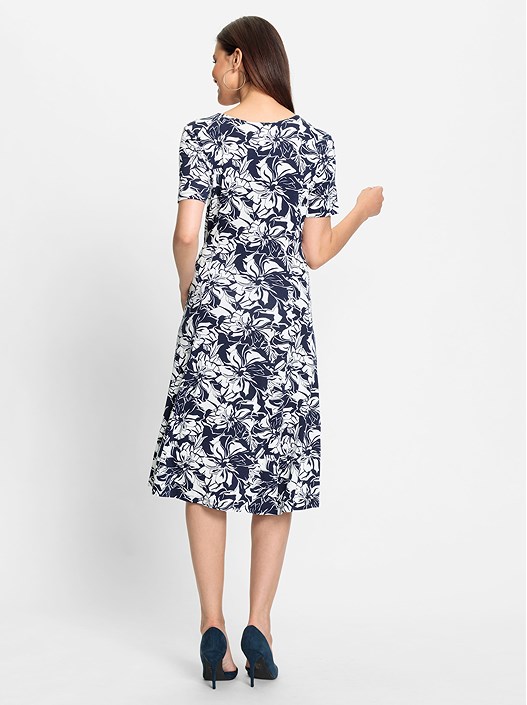 Creation L Navy-Ecru-Printed Floral Flared Dress From Creation L